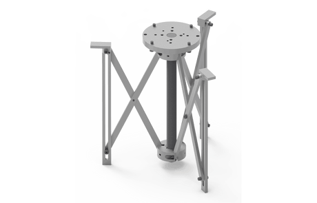 Bug-O 24/42 3 Jaw Expandable Chuck CWO-3663 welding tool with metal threaded rod, top plate, and X support arms on white.