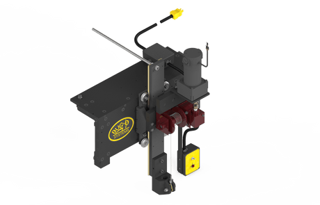 Bug-O 151M Motorized Welding Carriage CWO-4550, black/red frame, Slice D Systems logo, wires, control switch, white background.