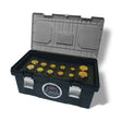 FAB KIT carrying case with Flange Alignment Bolts for welding, organized in foam, with silver latches and Flange sticker.