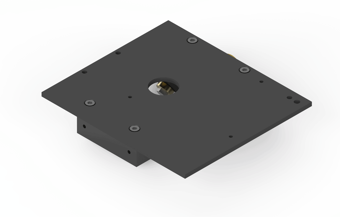 Bug-O FMD/DCIII CARRIAGE FMD-1150 welding accessory with black metal plate, screws, and central hole for equipment mounting.