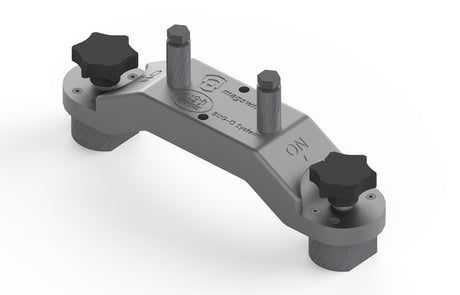 Bug-O FMD-2010 ON/OFF Magnet for welding features gray body, dual black knobs, pins, and engraving—perfect accessory tool.