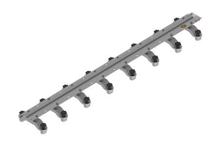 Bug-O HIGH FLEX RAIL WITH 8 FMD-2010 - FMD-2170, welding accessory with black knobs and mounting brackets, shown on white background.