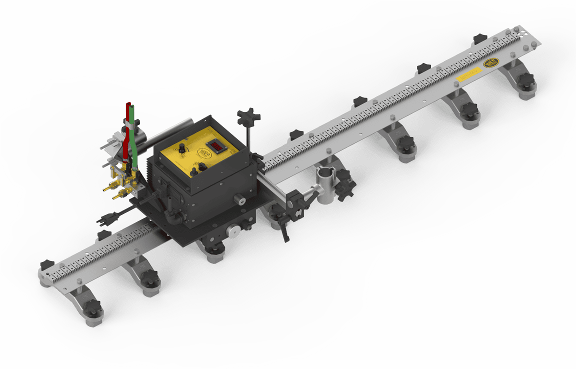 Bug-O MDS HI-FLEX OXY-FUEL CUT KIT FMD-4150, yellow panel, HI-FLEX rail, suction bases—precision welding cutting tool.