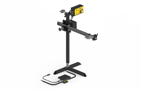 Bug-O SINGLE GUN FTS-1025 welding machine stand with auto height control, torch arms, control box, foot pedal & cables.