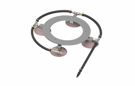 Bug-O 4 Cup Vacuum Base HOB-1140 welding accessory with metal frame, 4 hoses, pink cups, and nozzle on white background.