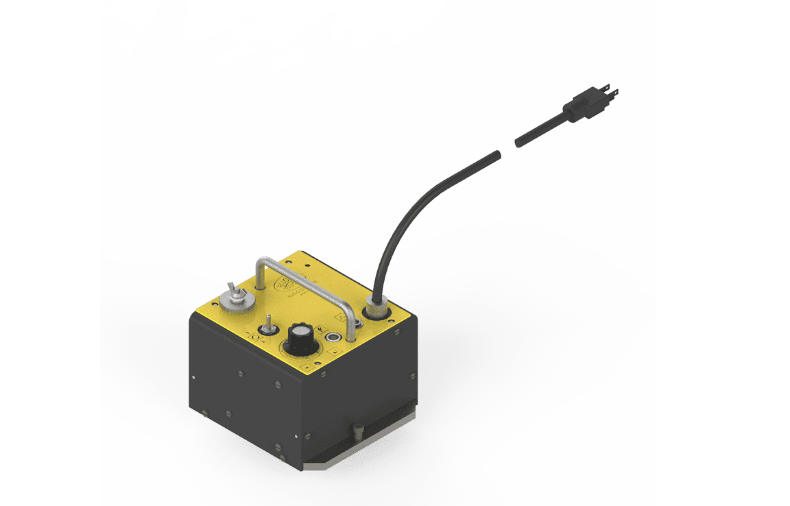Bug-O DRIVE UNIT ASSY. 120VAC HOB-5100-F welding drive unit with knobs, connectors, power cable, and plug, on white background.