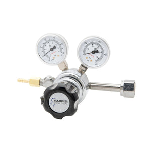 Harris 401C-050-320-A CO2 Regulator with dual gauges, brass/steel fittings, ideal welding gas regulator for cylinders.