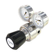 Pressure regulator with two gauges on a white background