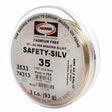 A clear plastic spool holds Harris Z35518 Safety-Silv 35 silver brazing alloy wire, 3/32 in (2.4 mm), cadmium-free, 300 toz coil/box, made in USA, with product and certification details on the label.