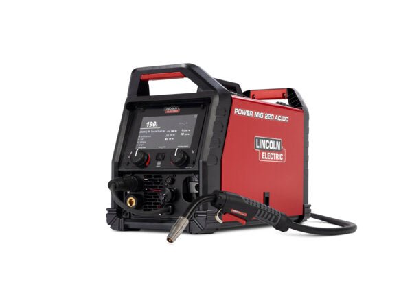 Lincoln POWER MIG 220 AC/DC Multi-Process Welder K5379-1 with torch, digital display, MIG, TIG, and Stick welding from WeldingMart.