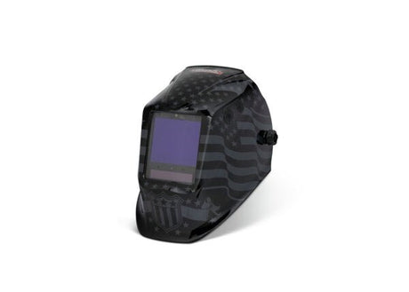 Lincoln Viking 3350 ADV Star Spangled Welding Helmet K5559-5 with large viewing screen and American flag, welding gear on white.