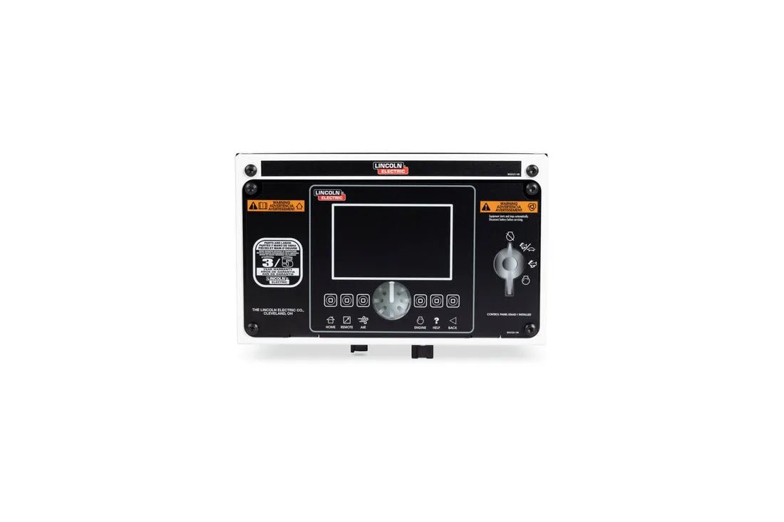 Lincoln 330MPX User Interface Remote Panel K5642-1 for welding machines, features screen, buttons, knob; black on white background.