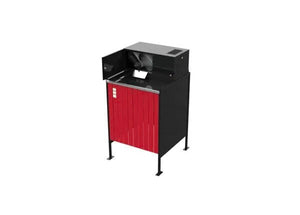 The Lincoln Prism Exhaust Booth Back-to-Back Standalone (K5664-3) is a 230V, 3 Phase, freestanding unit with a red front and black frame, designed for safe material processing in welding booths or use with fume extraction systems.