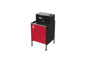 The Lincoln Prism Exhaust Booth Standalone (Side-by-Side Starter), 230V, 3 Phase, One-Pak - K5664-1 is a black and red cabinet ideal for welding or exhaust booths, designed to enable efficient fume extraction.