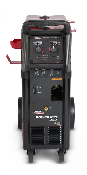 Lincoln Power MIG 262 Welder K5706-1, black and red, with control panel, wheels. Top aluminum welding tool at WeldingMart.