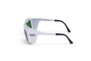Lincoln FLZ Laser Welding Safety Glasses K5750-1, green lenses, white frames, black arms, eye protection for welders.