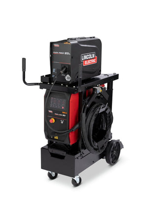 Lincoln Flex Lase Handheld Laser Welding System K5772-1 on mobile cart with coiled cables, control panels, and laser safety features.