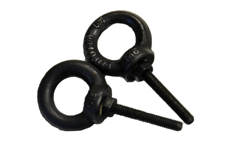 Bug-O MODIFIED EYE BOLT KBUG-3163, black threaded metal, for welding equipment or accessories. White background, overlapping display.