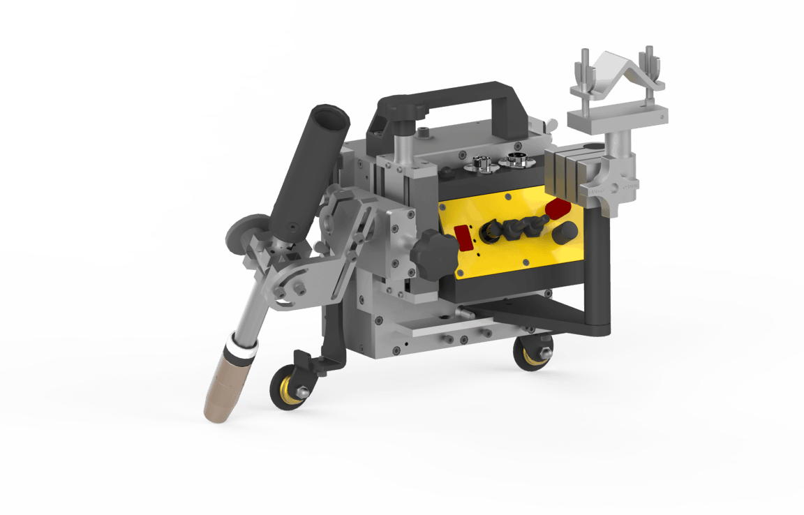 Bug-O 240V WELD CARRIAGE KBUG-4002 portable welding accessory with handle, wheels, torch holder, and precision control panel.