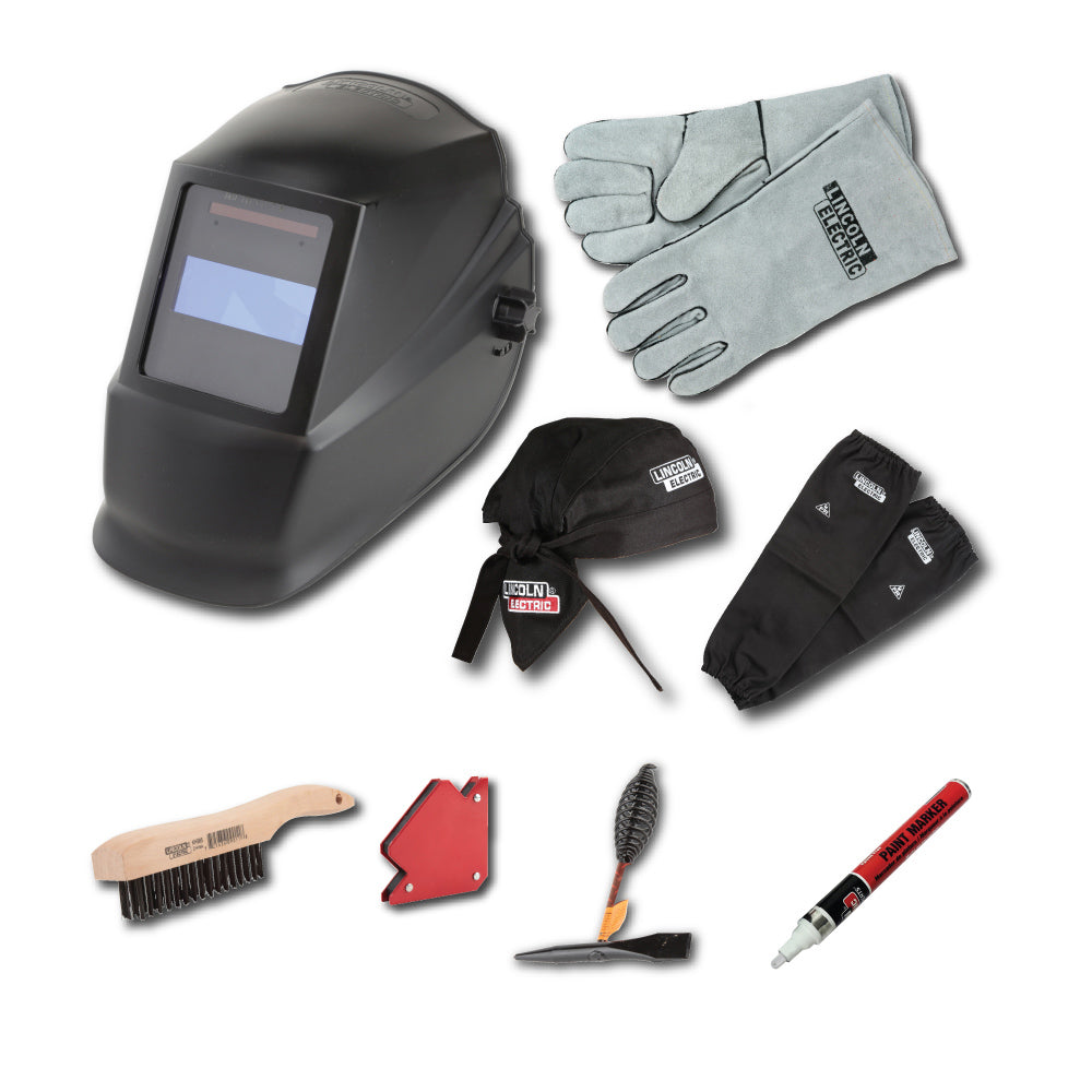 Lincoln Auto Darkening Welding Starter Kit with Gloves, Wire Brush, Magnet, Chipping Hammer and Marker - KH977