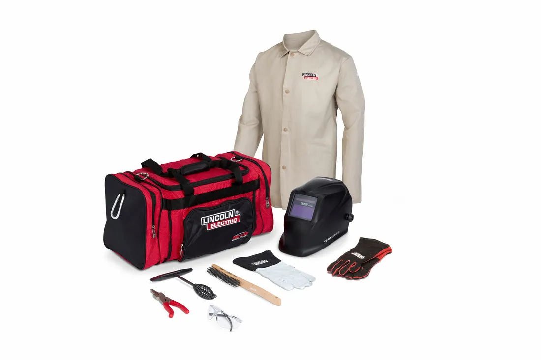 Lincoln WOMEN'S STANDARD WELDING GEAR READY PAK with jacket, helmet, gloves, tools & accessories from WeldingMart.