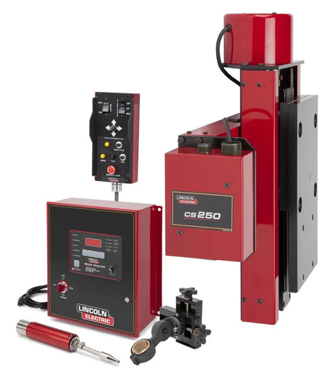 Lincoln K52008-1010-RHM ST250 welding system with CS 250 control, seam tracker, wire feeder, torch, panel, in red/black.