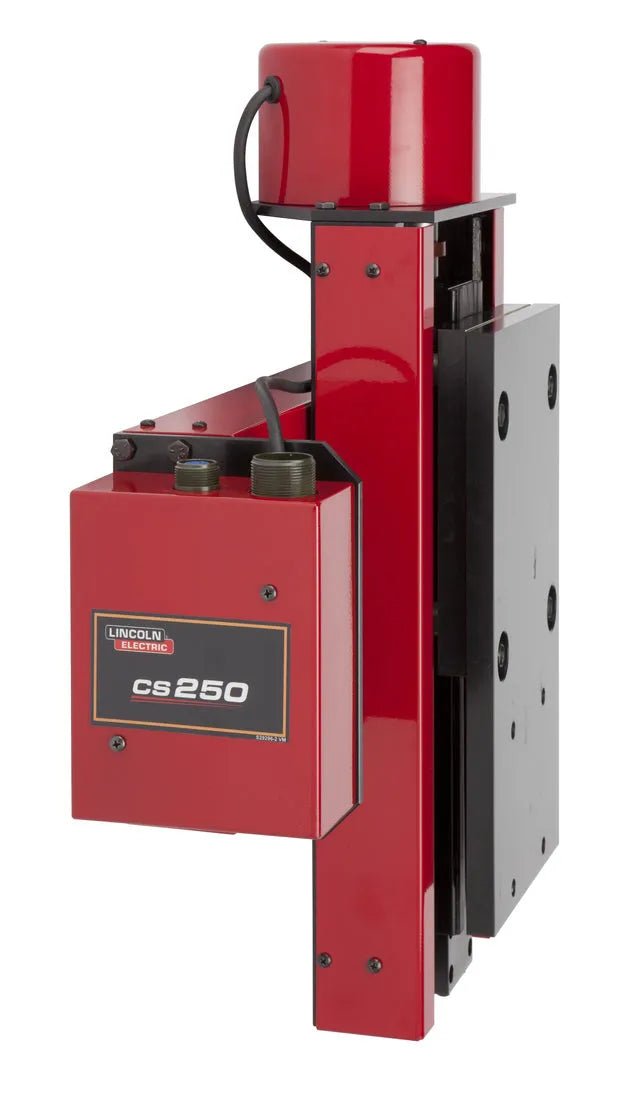 Lincoln K52014-1010-RHM CS250 10x10 Cross Slide Assembly with control knobs, cables, and mounts for precise welding wire feeding.