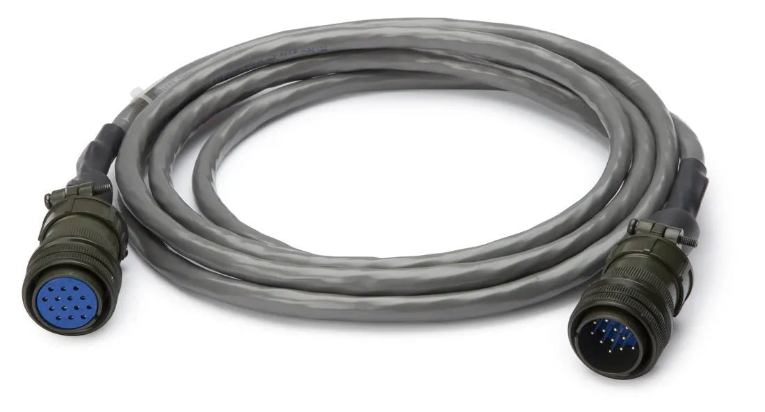 Lincoln K52030-75 75ft drive cable assembly for welders, coiled gray cable with military-style connectors, blue pin pattern.