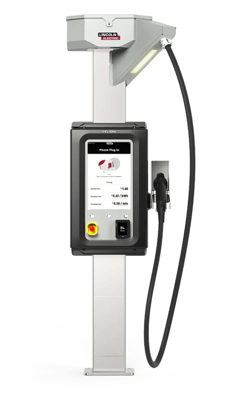 Lincoln K5489-1 VELION 150KW DCFC SINGLE PORT PEDESTAL - High-power electric vehicle charging station - Features 150kW DC Fast Charging capability with single connector design - Professional Lincoln Electric Velion charging infrastructure for rapid EV charging applications


