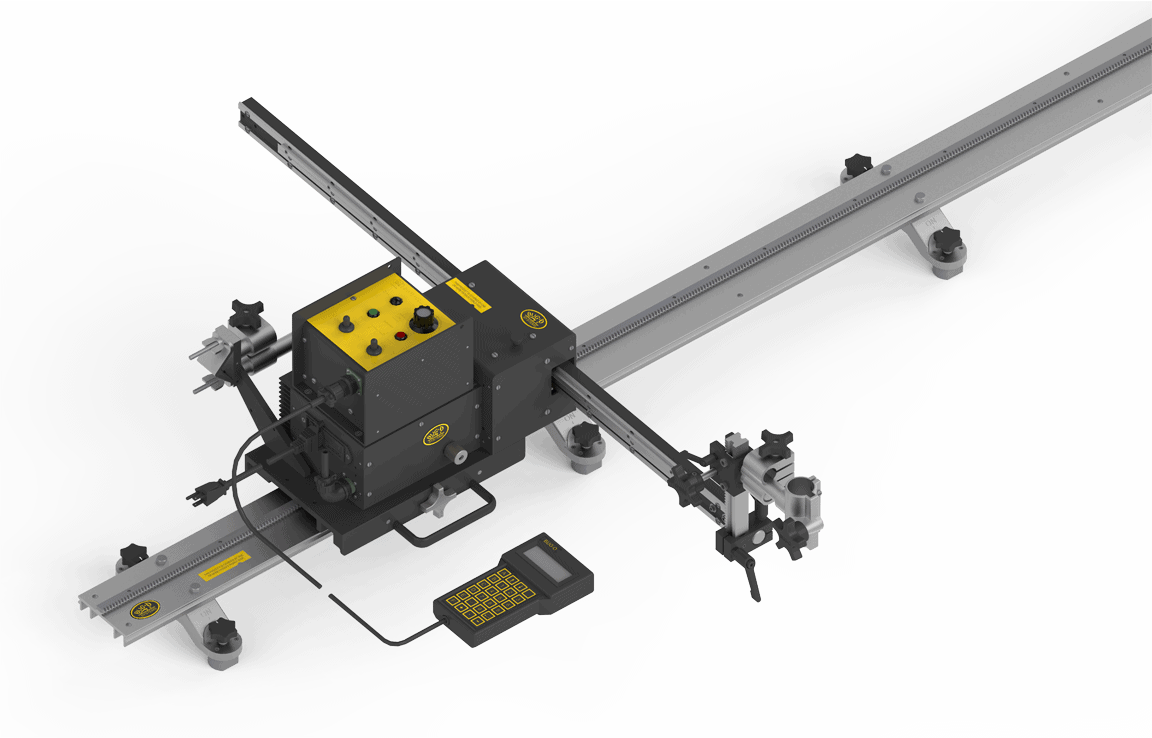 Bug-O MDS-4500 PROG SHAPE Plasma/Welding machine, compact yellow/black automatic welder with keypad on rails, WeldingMart tool.