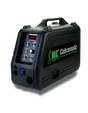 The MK Products Cobramatic Pro Series Wire Feeder - 150-008 is a black, portable unit for professional welding, featuring a top handle, control switches, digital display, indicator lights, and green and white side branding.