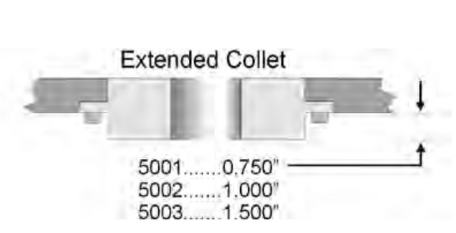 Extended collet 5001 series specifically designed for MK Products welding systems, accommodating 0.166 inch outer diameter wire. Features precision engineering for optimal wire grip and alignment, extended design for improved support, and durable construction for industrial use. This high-quality component ensures consistent welding performance and maintains weld joint alignment. The 5001 series extended collet is an essential part for professional welders using compatible MK Products systems, providing rel