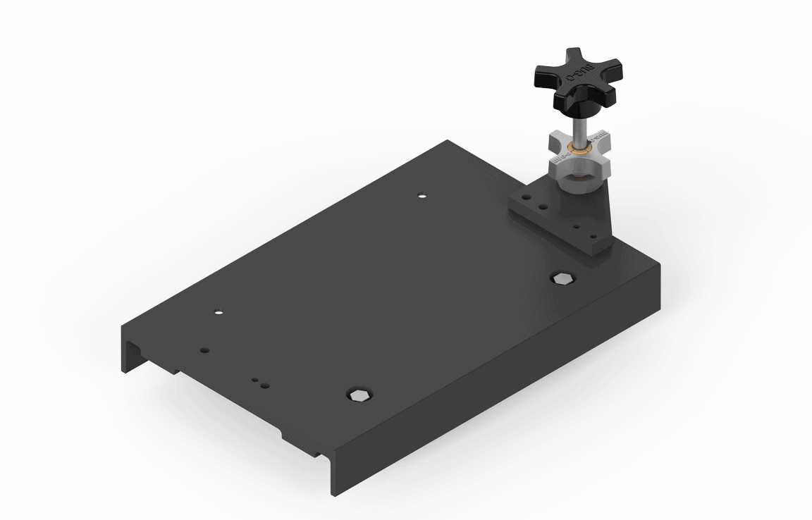 Bug-O CARRIAGE W/SPOTTER MUG-1140 black metal mounting base—welding equipment accessory with bracket and threaded rod.