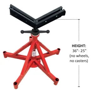 Mathey B&B Five Leg Giant Jack, adjustable 25–36", red steel weld stand with V-top, heavy-duty welding equipment support.