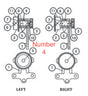 Diagram comparing two mechanical assemblies labeled LEFT and RIGHT, with numbered parts and the text Number 4 in red centered over the image. The assemblies feature circular and rectangular components common in industrial mechanical systems.