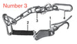 Black and white diagram of a Mathey Dearman Chain tensioner with labeled parts 1 to 4. The text Number 3 in red is at the top left. This heavy-duty industrial chain device is used for securing or tightening chains, ideal for pipe handling.