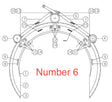 Technical drawing of a Mathey Dearman Double Bearing Bracket Assembly mechanical grab, featuring two curved arms and labeled components. The phrase Number 6 is prominently displayed in large red text across the center.