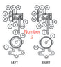 Diagram of two engine pistons labeled LEFT and RIGHT, displaying power transmission components. Pistons and connecting rods are side by side, with Number 2 in red text centered on the image.