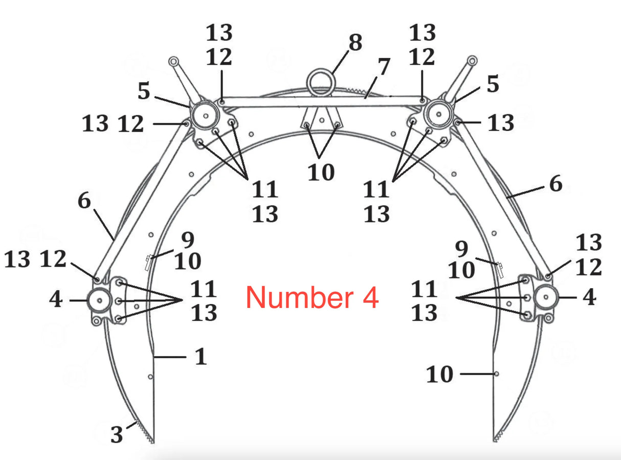 Mathey Dearman 8SA-03.0108.012 welding bracket assembly diagram with labeled parts, bolts, joints, arms; red 4 highlights.