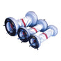 Three Mathey PPM Heat 20 Resistant Rapid Purge System - RP20/HR plugs with metallic central rods, silver bodies, black ends, and red bands are shown in increasing size against a white background. Designed for pipe welding purge systems.