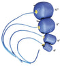 Four Mathey PPM Inflatable Stoppers with 28 Schrader valves (IPS28) are shown in blue, sizes 4, 6, 8, and 12 arranged smallest to largest, each with a blue hose and size labels on the right, against a white background.
