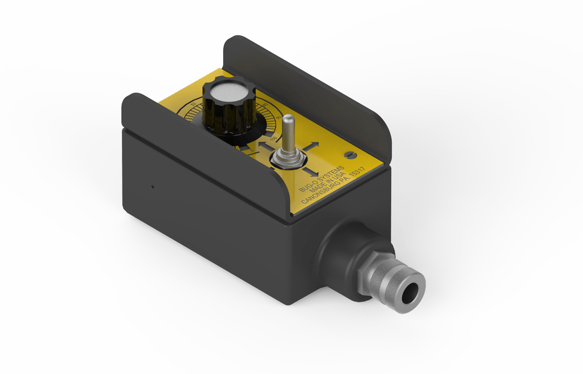 Bug-O PRS-1075 Dual Motion Pendant Control, black/yellow welding equipment control box with knobs for precise weld automation.