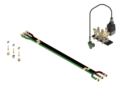 Bug-O OXYFUEL KIT 120 VAC-SEO-4480 gas manifold assembly, welding hoses, fittings, valves, and regulator for welding equipment.
