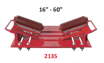 Mathey Dearman Beam Clamp Pipe Roller for 16” to 60” pipes, featuring a durable frame and smooth-rolling design - 2135.

