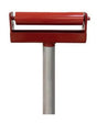 Mathey Dearman Conveyor Roller Head Assembly 90019 for welding, red/silver frame, flat design with roller, on white background.