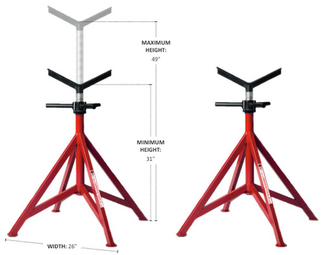 Mathey Dearman B&B Megas Jack - 3604 - Four Leg V-Head Mega Jack with 5,000 lbs capacity, 31"-49" height range, and 16" reinforced V-head for enhanced stability and strength

