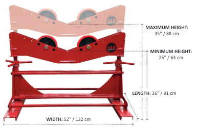 Mathey Dearman B&B Megas Roller - 3802 - Mega Roller with 10,000 lbs capacity, 4"-60" pipe range, and 25"-35" operation height for versatile and stable pipe support

