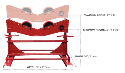 Mathey Dearman B&B Megas Roller - 3808 - Mega Roller with 15,000 lbs capacity, 4"-60" pipe range, and 25"-35" operation height for versatile and stable pipe support

