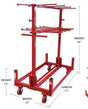 The Mathey Dearman B&B Hanger Stacker Cart (2036-4F) features 4 wheels, multiple horizontal bars, a lower section height of 20, and holds up to 1,000 lbs. Size: 68H x 57L x 34W. Measurements shown in image.