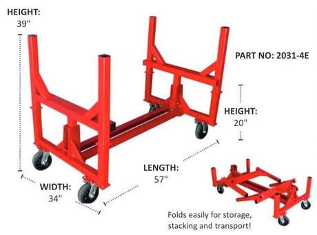 Mathey Dearman B&B Bundle Stacker Cart - 2031-4F - 4-wheel cart with floor, 1,000 lbs capacity, fold-down design for versatile material handling and storage in industrial environments

